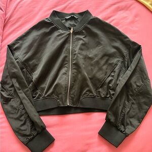 Zara Black Cropped Bomber Jacket
